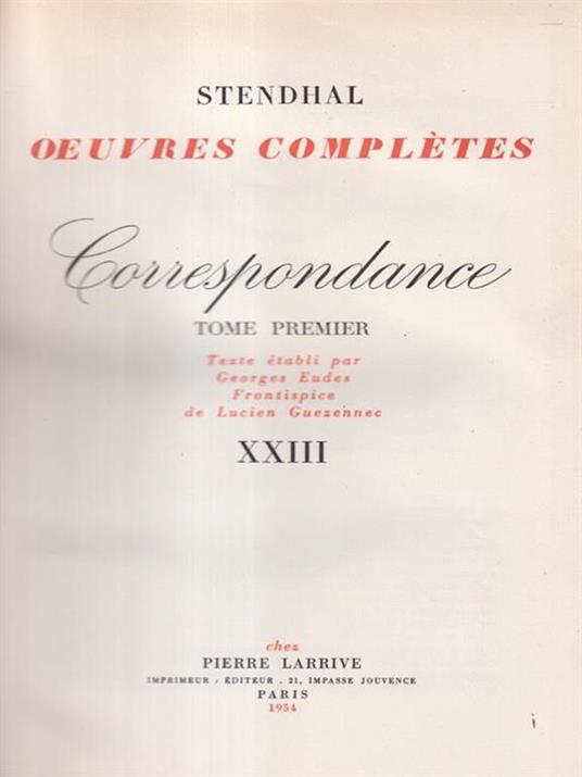   Correspondance. Tome premiere - Stendhal - copertina
