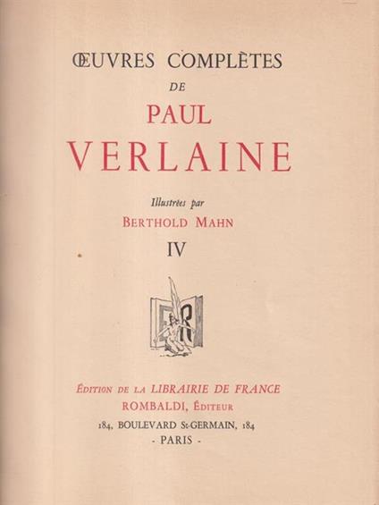   Oeuvres Completes de Paul Verlaine Vol. 4 - Paul Verlaine - copertina