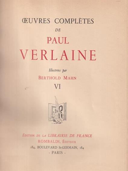   Oeuvres Completes de Paul Verlaine Vol. VI - Paul Verlaine - copertina