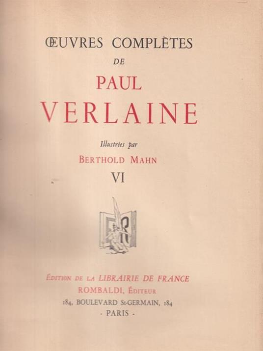   Oeuvres Completes de Paul Verlaine Vol. VI - Paul Verlaine - copertina
