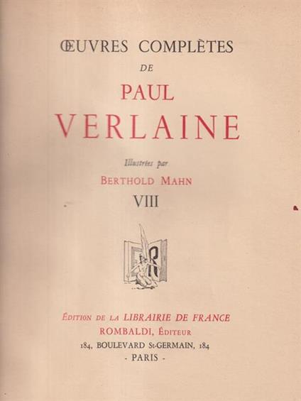   Oeuvres Completes de Paul Verlaine Vol. VIII - Paul Verlaine - copertina