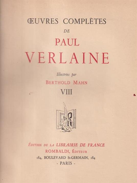   Oeuvres Completes de Paul Verlaine Vol. VIII - Paul Verlaine - copertina