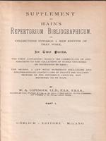   Supplement to Hain's Repertorium Bibliographicum 3 voll.