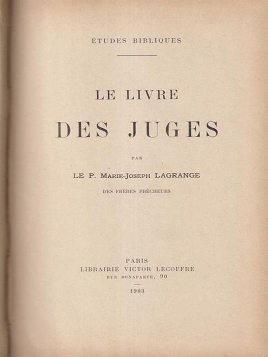 Le livre des juges - Marie-Joseph Lagrange - copertina