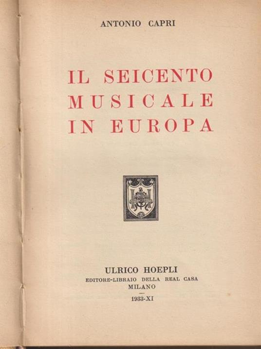 Il seicento musicale in Europa - Antonio Capri - copertina
