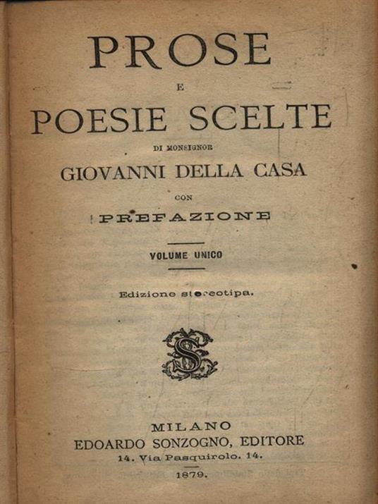   Prose e poesie scelte - Giovanni Della Casa - copertina