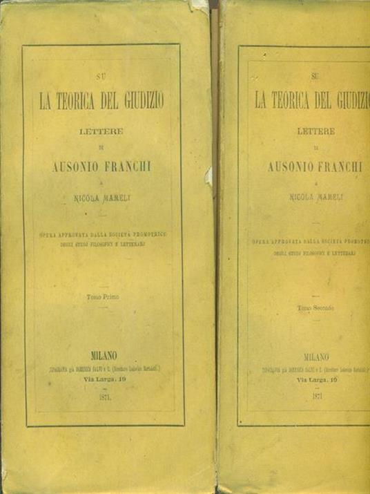 La  teorica del giudizio 2 vv - Ausonio Franchi - copertina