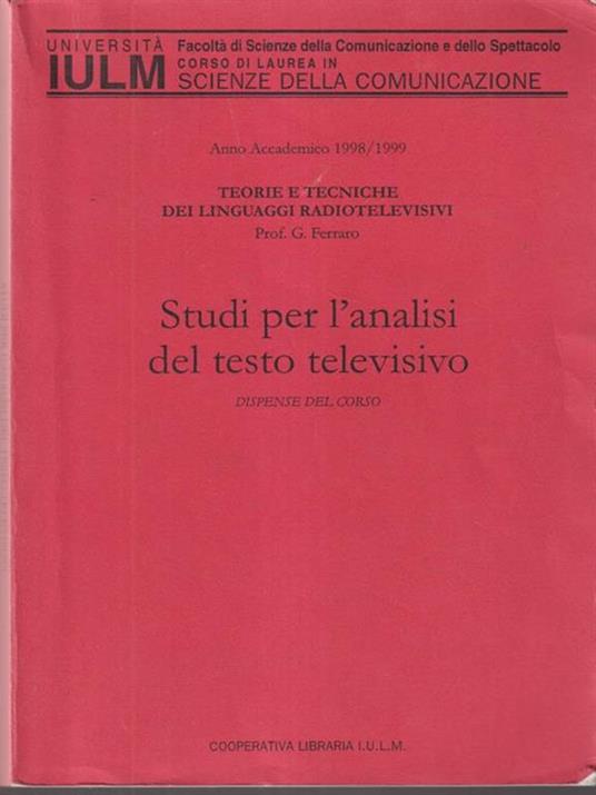   Studi per l'analisi del testo televisivo - G. Ferraro - copertina