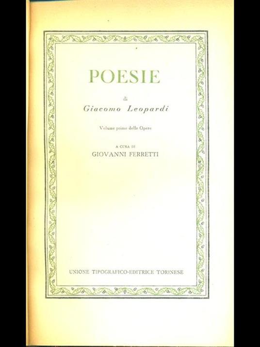   Poesie vol 1 - Giacomo Leopardi - copertina