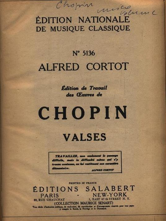   Edition de Travail des Oeuvres de Chopin - Valses - Alfred Cortot - copertina