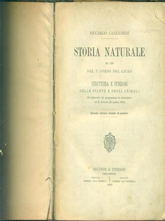 Storia naturale ad uso del 1° corso del liceo. Struttura e funzioni delle piante e degli animali - copertina