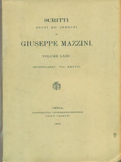  Scritti editi ed inediti. Volume LXIII (Epistolario Vol XXXVII) - copertina