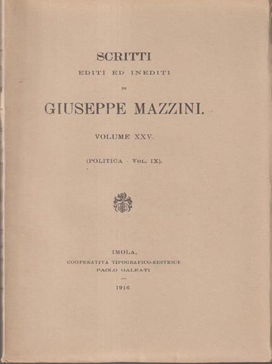   Scritti editi ed inediti di Giuseppe Mazzini vol XXV - copertina