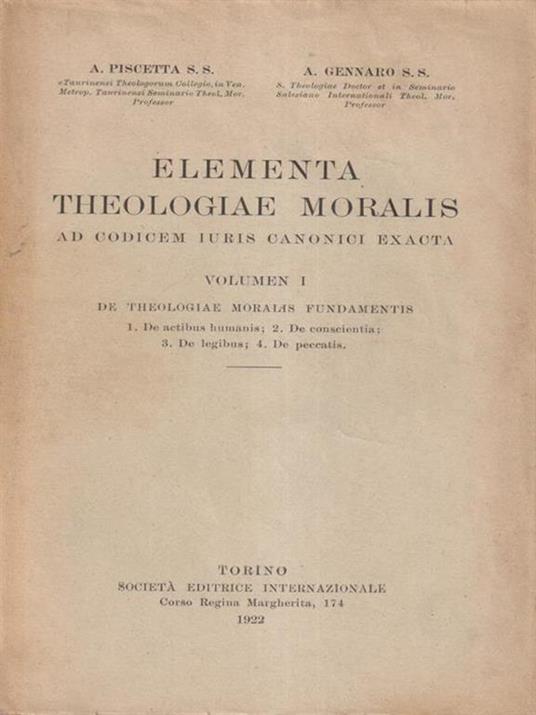 Elementa theologiae moralis vol I - copertina