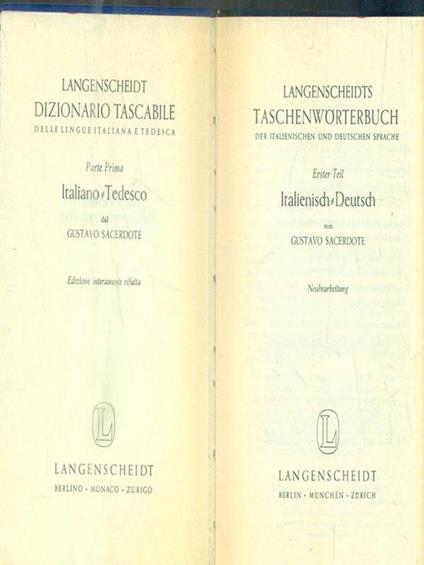 Langenscheidt dizionario tascabile parte prima. Italiano - Tedesco - Gustavo Sacerdote - copertina
