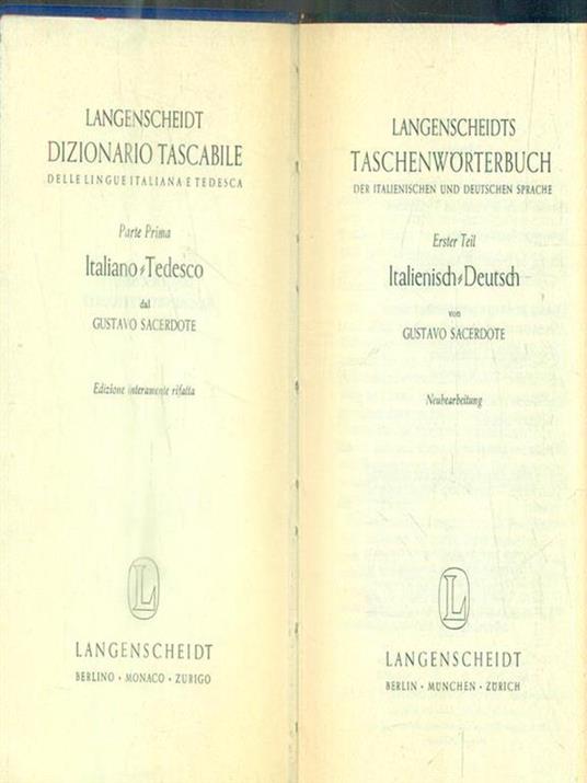 Langenscheidt dizionario tascabile parte prima. Italiano - Tedesco - Gustavo Sacerdote - copertina