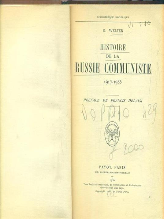 Histoire de la russie communiste 1917-1935 - G. Welter - copertina