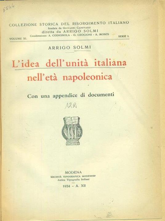 L' idea dell'Unità italiana - Arrigo Solmi - copertina