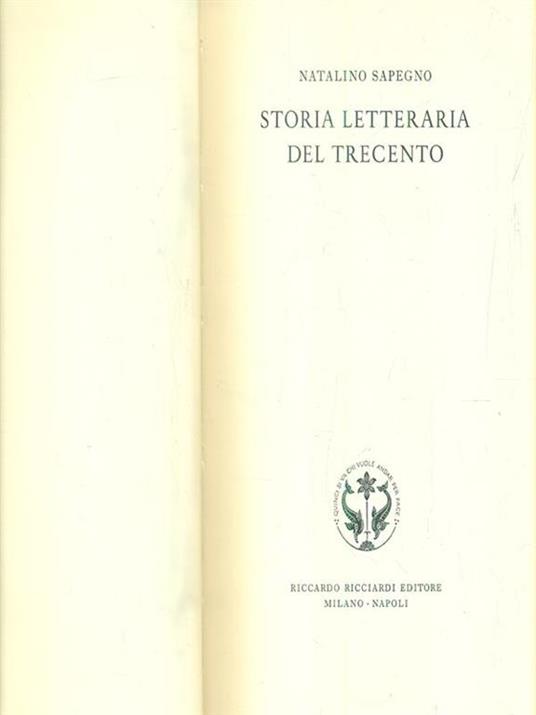 Storia letteraria del trecento - Natalino Sapegno - copertina