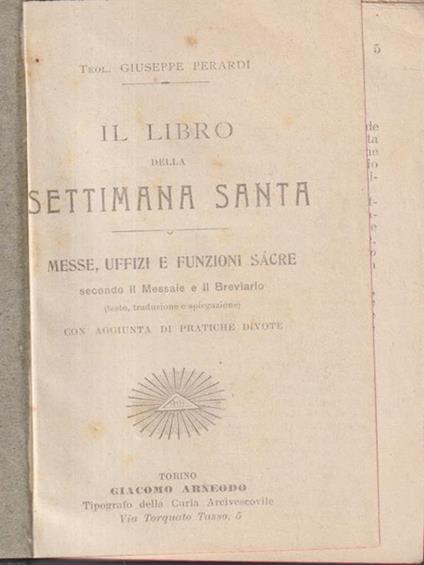 Il libro della settimana santa - Giuseppe Perardi - copertina