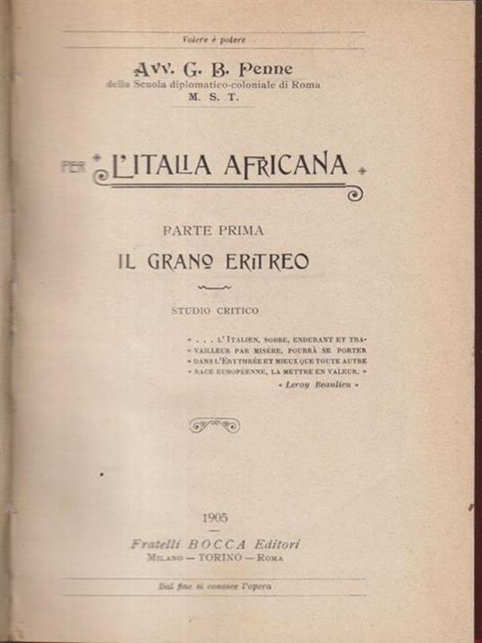 L' Italia africanaa - Il grano eritreo - G.B. Penne - copertina