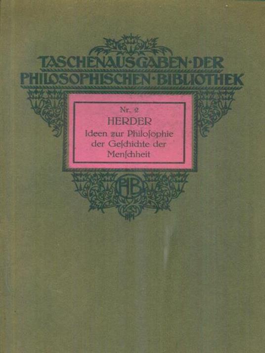 Ideen zur philosophie der geschichte der menschheit - copertina