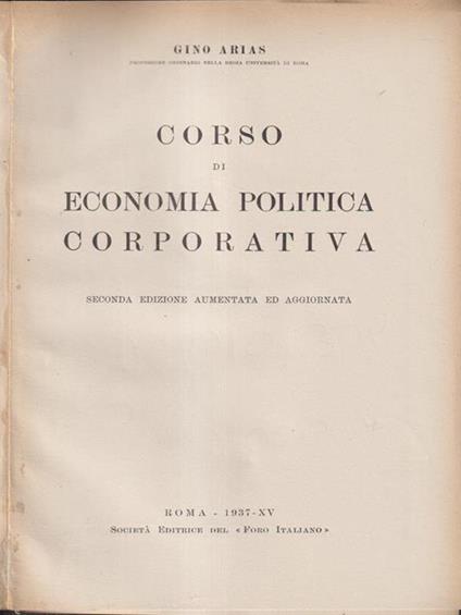 Corso di economia politica corporativa - Gino Arias - copertina