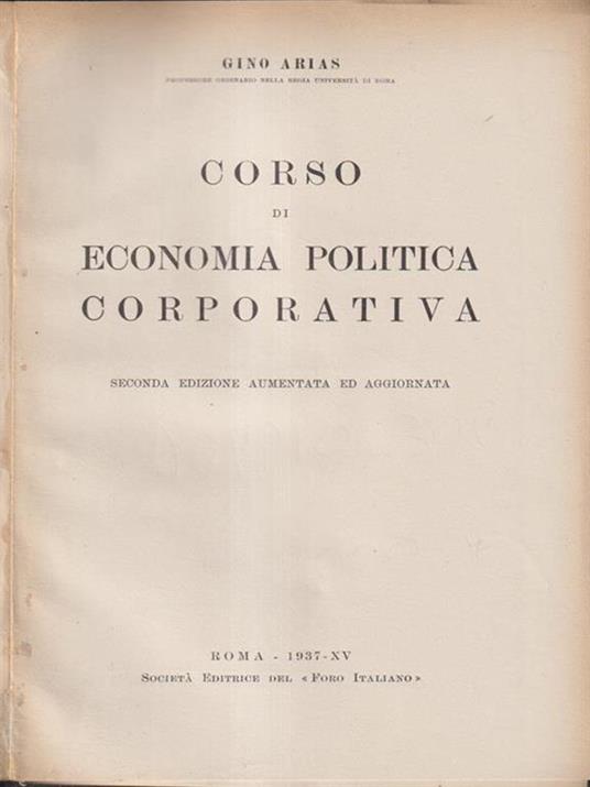 Corso di economia politica corporativa - Gino Arias - copertina