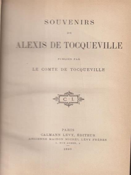 Souvenirs de Alexis de tocqueville publies - copertina