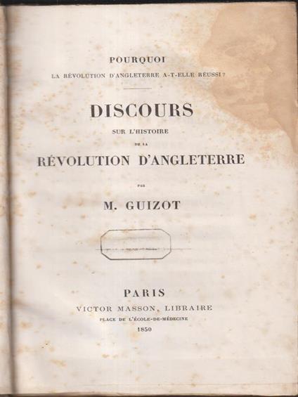 Discours sur l'histoire de la revolution d'Angleterre - M. Guizot - copertina