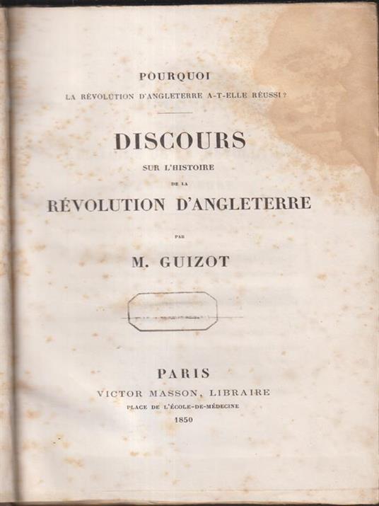 Discours sur l'histoire de la revolution d'Angleterre - M. Guizot - copertina