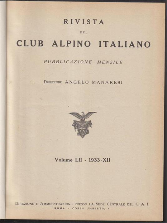 Rivista mensile. Club Alpino Italiano 1933 annata completa - copertina