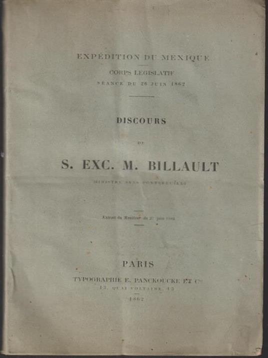 Discours de S. Exc. M. Billault - copertina