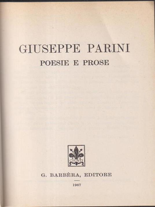 Tutte le opere - Poesie e prose - Giuseppe Parini - copertina