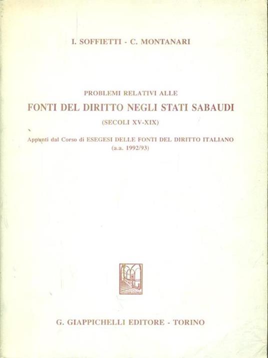 Fonti del diritto negli Stati Sabaudi - Isidoro Soffietti - copertina