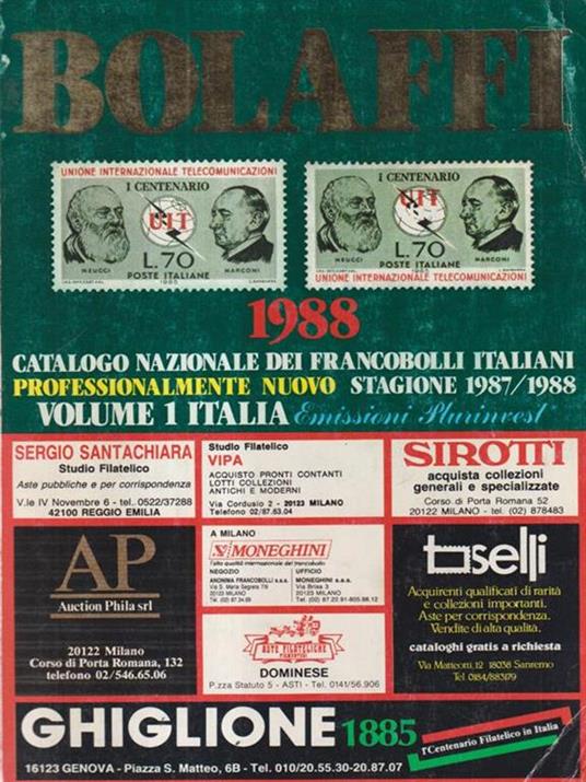 Bolaffi 1988. Catalogo nazionale dei francobolli italiani Vol.1 Italia - copertina