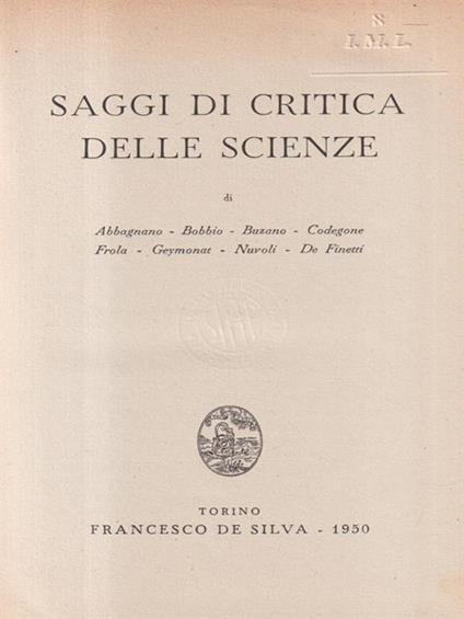 Saggi di critica delle scienze - copertina