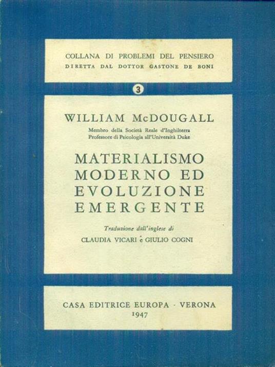 Materialismo moderno ed evoluzione emergenze - William McDougall - copertina