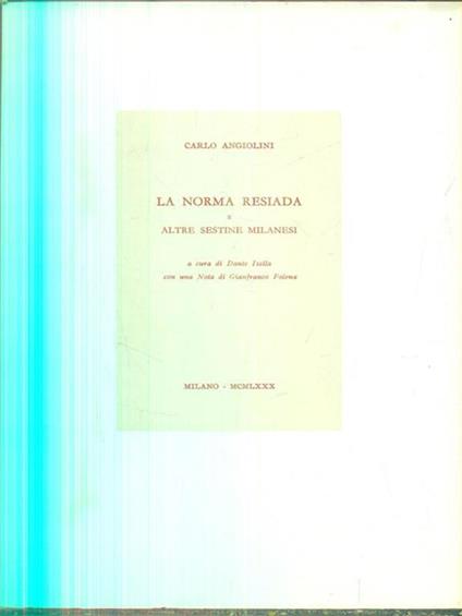 La norma resiada e altre sestine milanesi - copertina