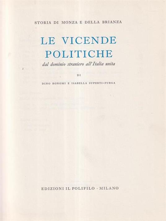 Storia di Monza e della Brianza tomo II - Le vicende politiche - copertina