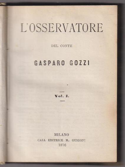 L' osservatore del conte 2vv - Gaspare Gozzi - copertina