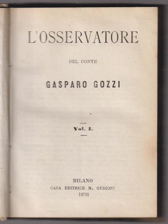 L' osservatore del conte 2vv - Gaspare Gozzi - copertina