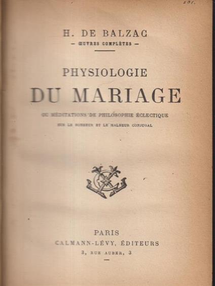 Physiologie du mariage - copertina