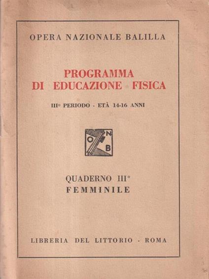 Programma di educazione fisica Quaderno III femminile - copertina