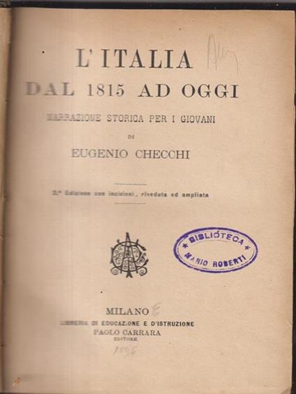 L' Italia dal 1815 ad oggi - Eugenio Checchi - copertina