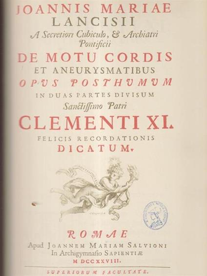 De motu cordis et Aneurysmatibus - J. M. Lancisii - copertina