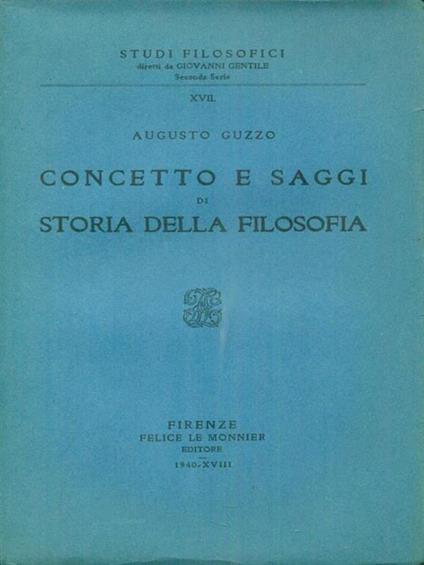 Concetto e saggi di storia della filosofia - Augusto Guzzo - copertina