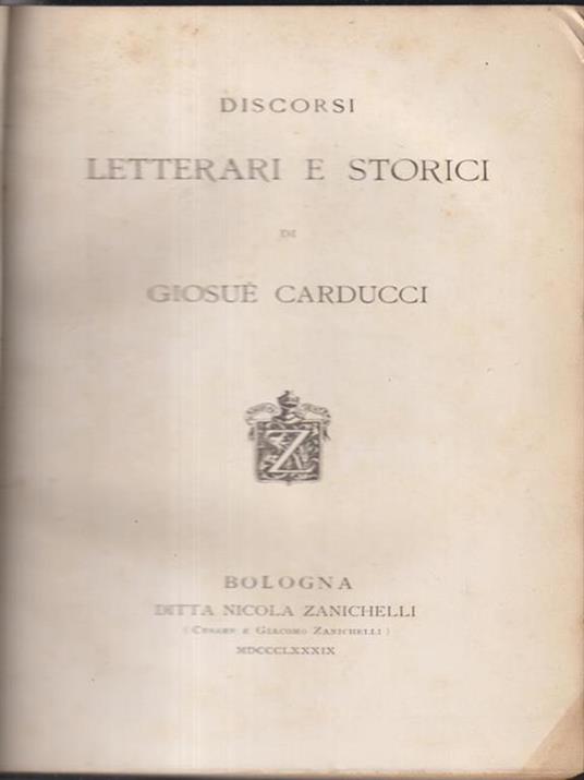 Discorsi letterari e storici - Giosuè Carducci - copertina