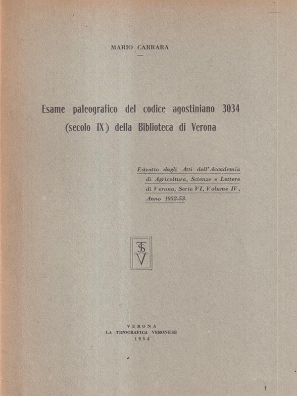 Esame paleografico del codice agostiniano 3034 della biblioteca di Verona