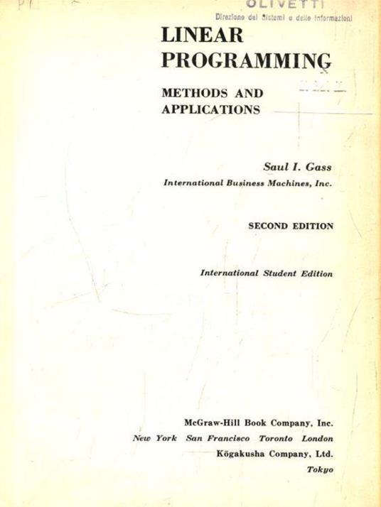 Linear programming. Method and applications - Saul I. Gass - copertina
